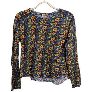 NATURAL LIFE Navy Floral Long Sleeve Top with Yellow and Blue Flowers